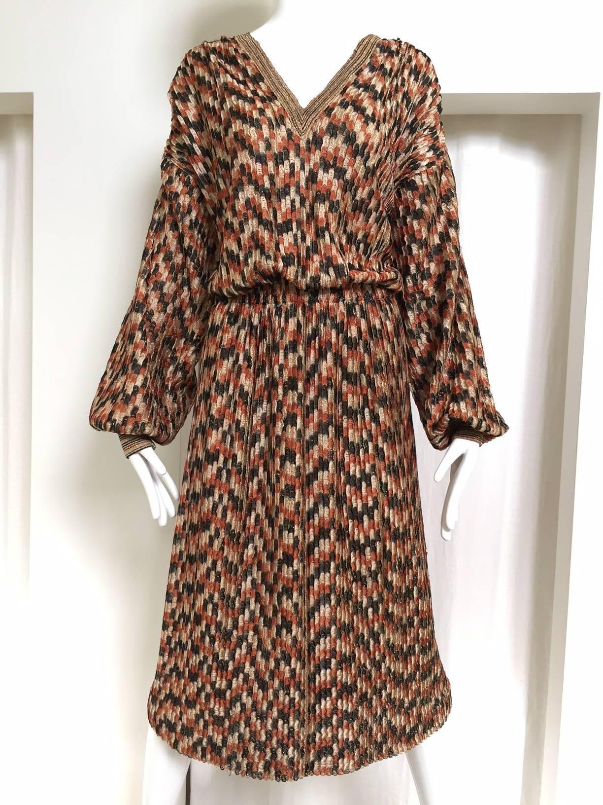Women's 1980s Missoni brown and metallic knit dress
