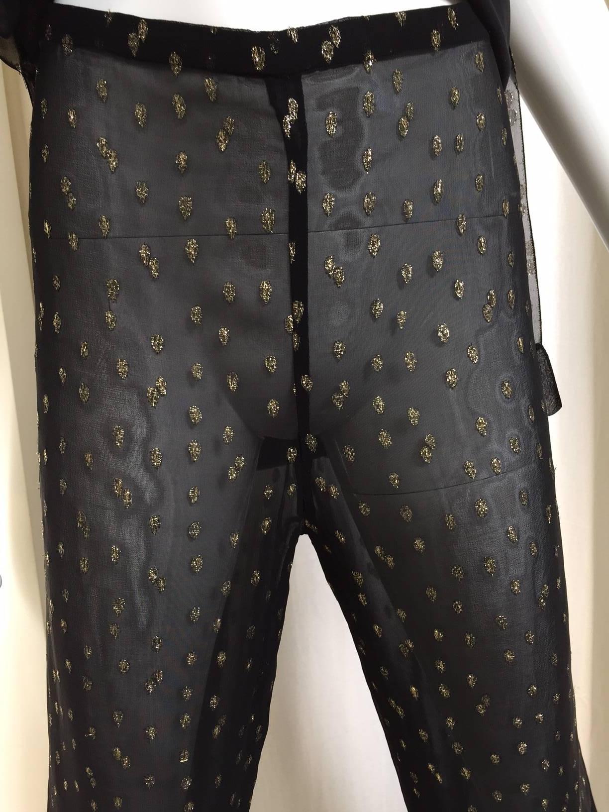 1970s CHRISTIAN DIOR Gold and Black Metallic Indian Inspired Tunic Pant Set In Good Condition In Beverly Hills, CA