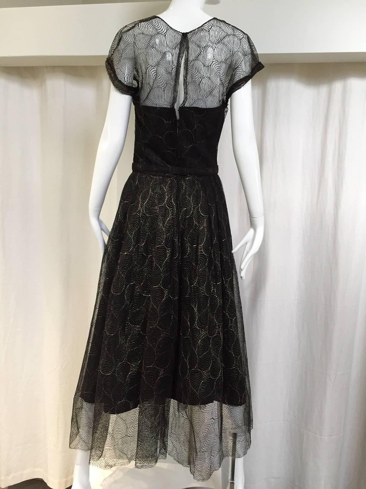 Women's 1950s Black and gold lace cocktail dress