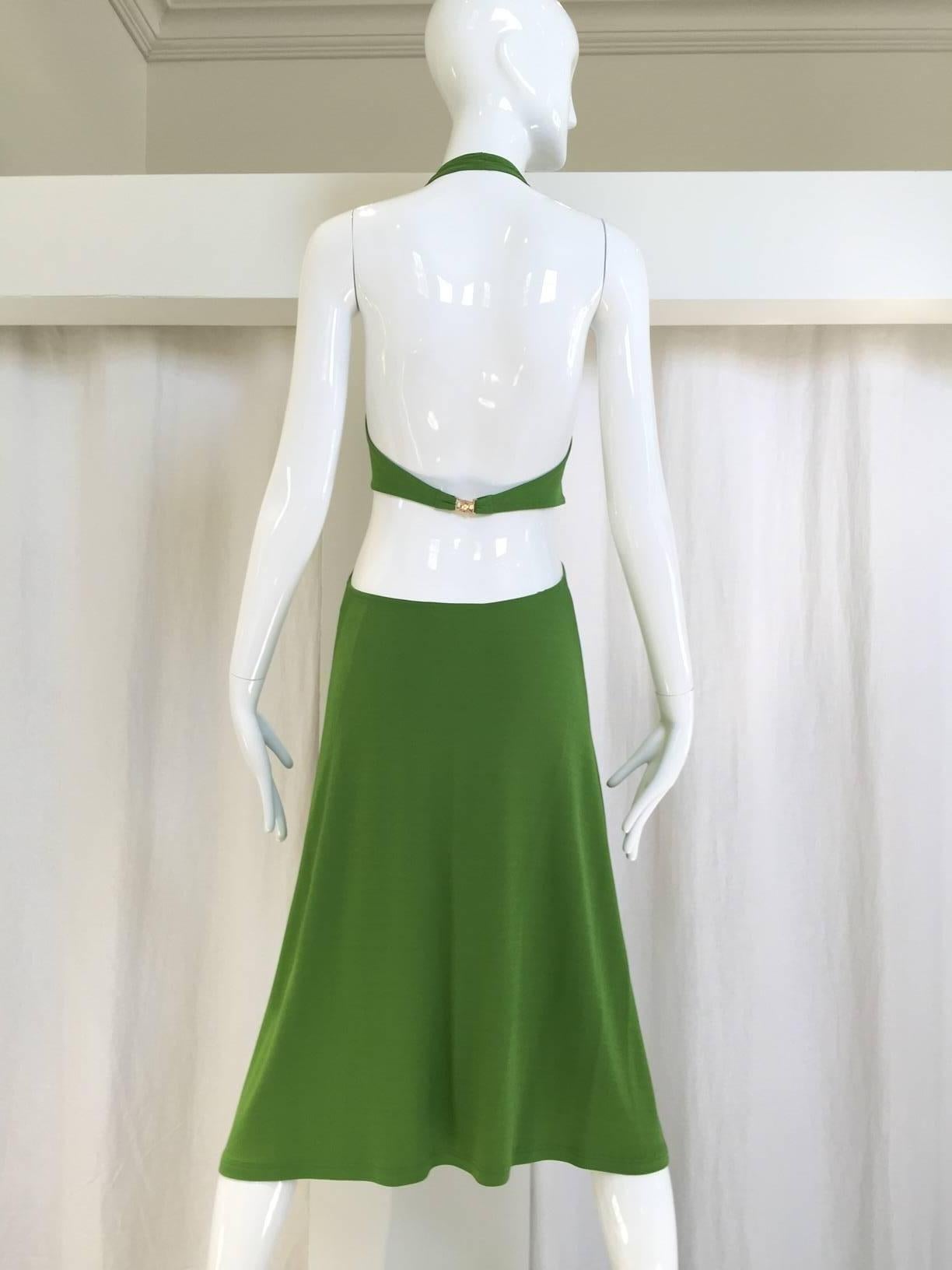 2004 Celine by Michael Kors lime green v neck jersey dress In Excellent Condition In Beverly Hills, CA
