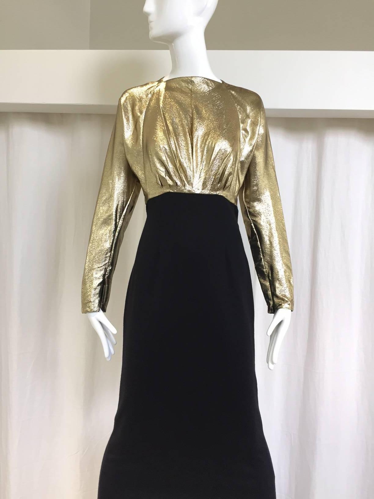 Vintage Geoffrey Beene gold lamé and black jersey wool 80s dress In Good Condition In Beverly Hills, CA