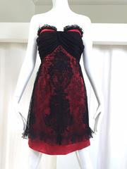 1990s Christian Lacroix Red and Black Strapless Cocktail Dress