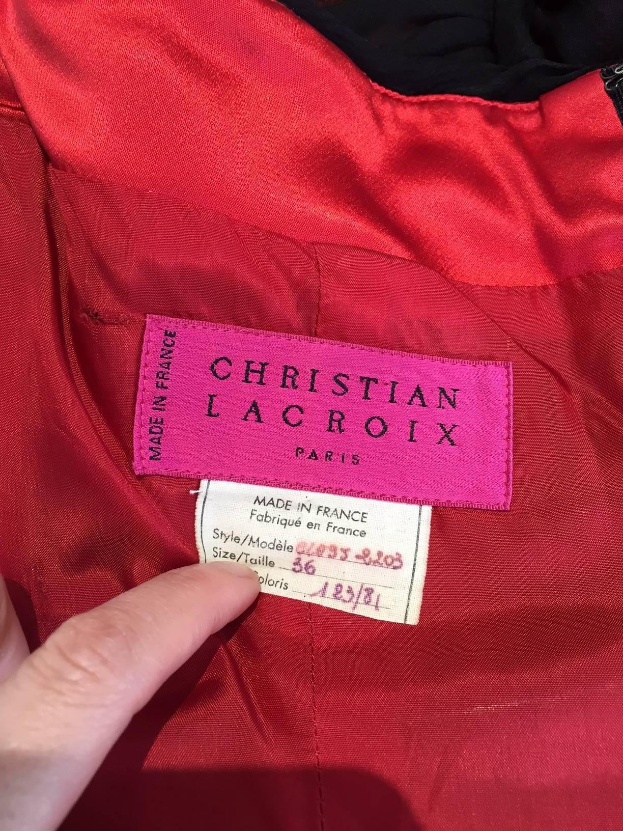 1990er Christian Lacroix Rotes und schwarzes trägerloses Cocktailkleid im Angebot 1
