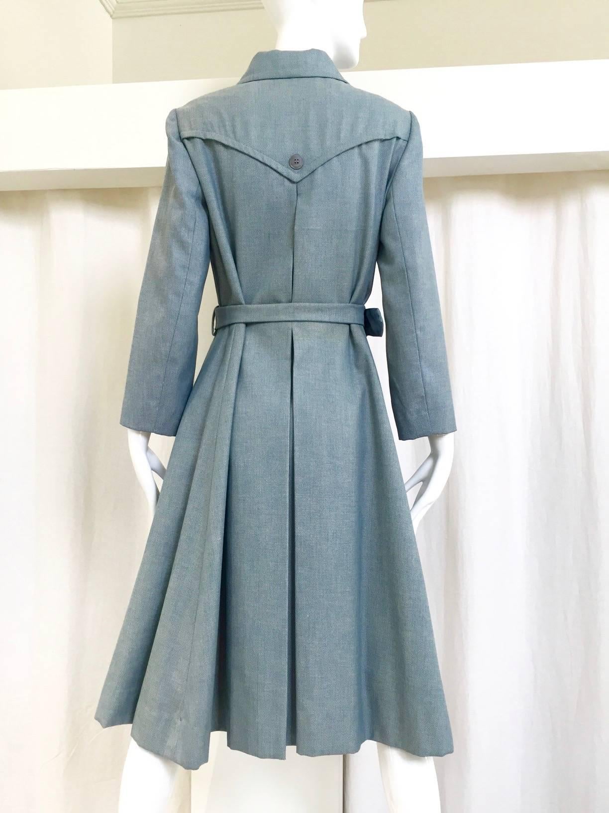Gray 1970s Light Blue Cotton Trench Coat by Donald Brooks