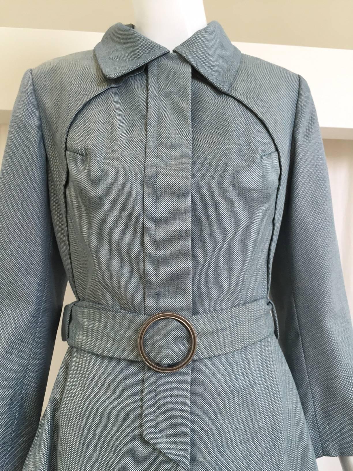 1970s Light Blue Cotton Trench Coat by Donald Brooks In Good Condition In Beverly Hills, CA