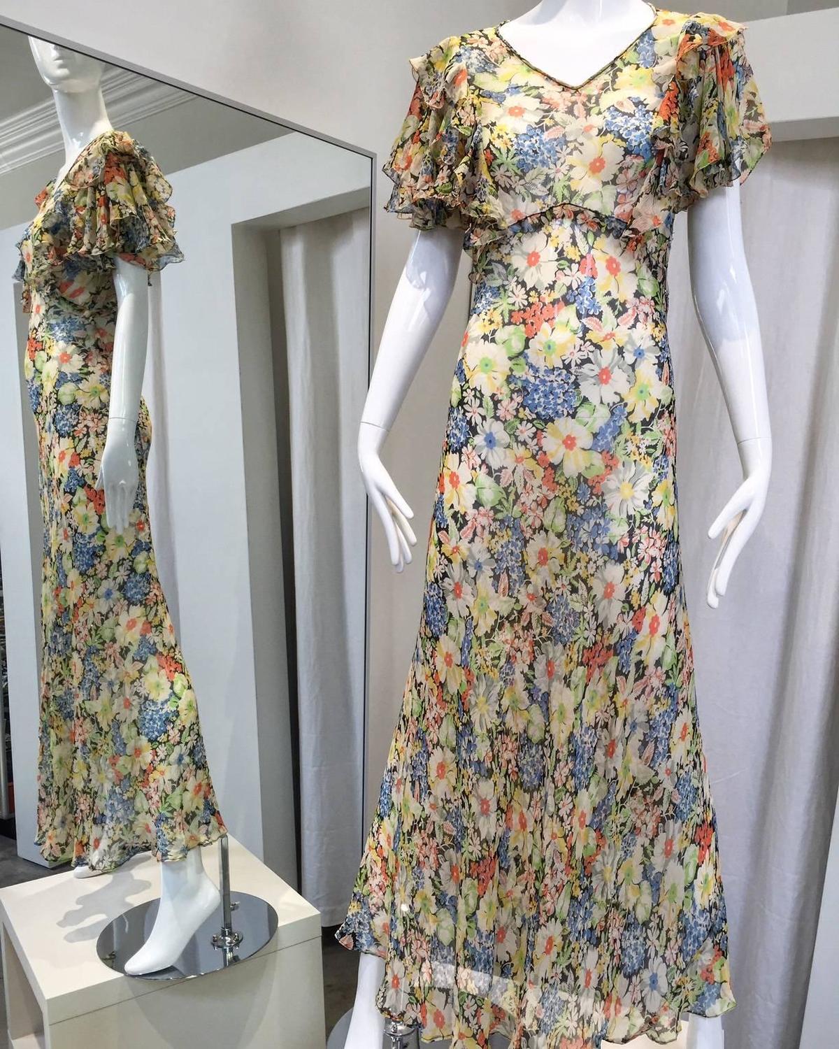1930s silk chiffon floral print summer dress at 1stdibs