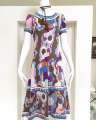 1970s Bessie multi color print matte jersey dress