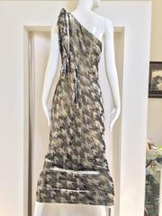 1970 Mollie Parnis Grigio Metallizzato  Abito monospalla in velluto