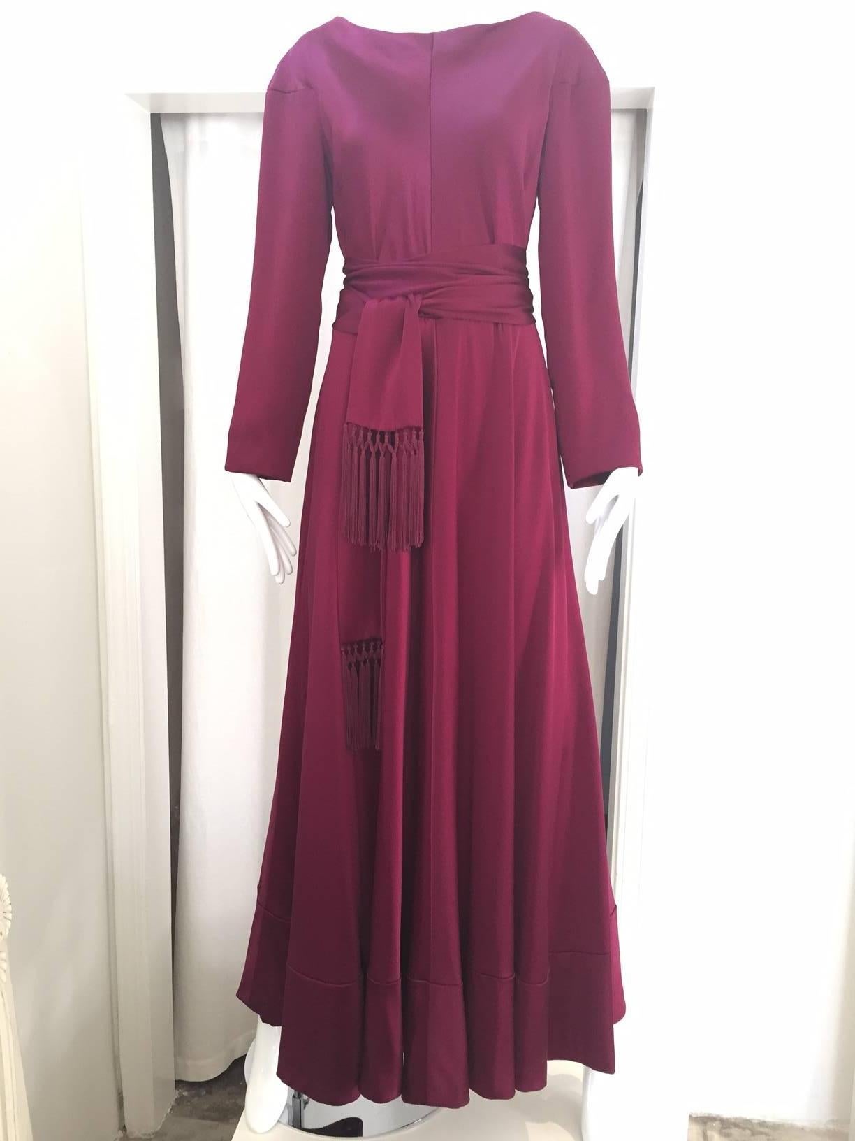 1970s Jean Patou Burgundy Plum Silk Charmeuse Gown For Sale at 1stDibs