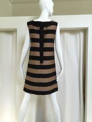 1960s Lord & Taylor mocha and black stripe silk shantung dress