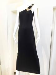 Paco Rabanne black jersey one shoulder dress with silver metal hardware