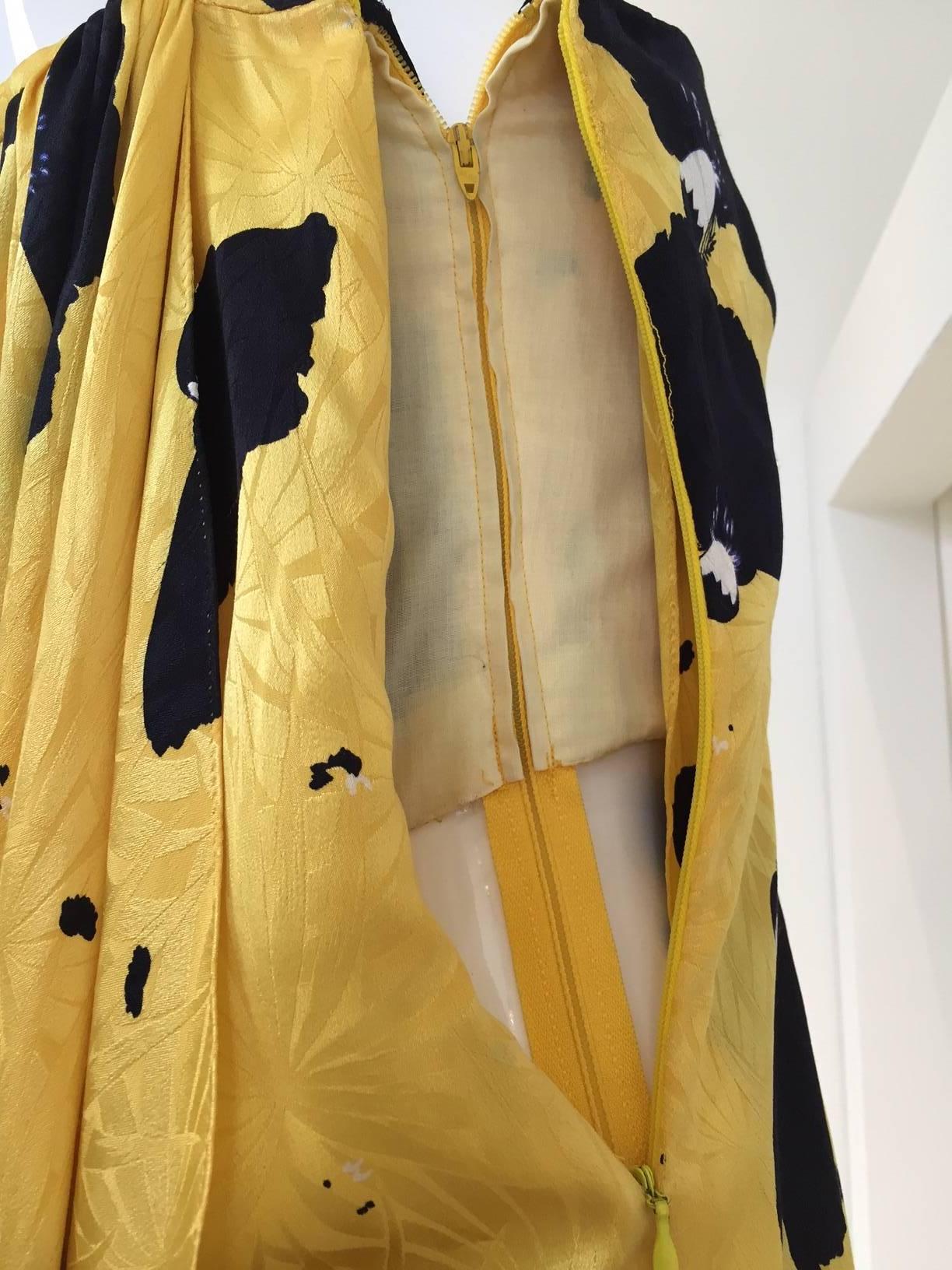 Women's Vintage  Bill Blass Yellow and Black Print Silk Dress