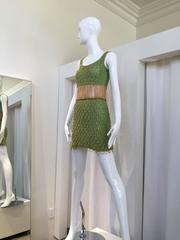 1970s Loris Azzaro gold and green knit chain dress