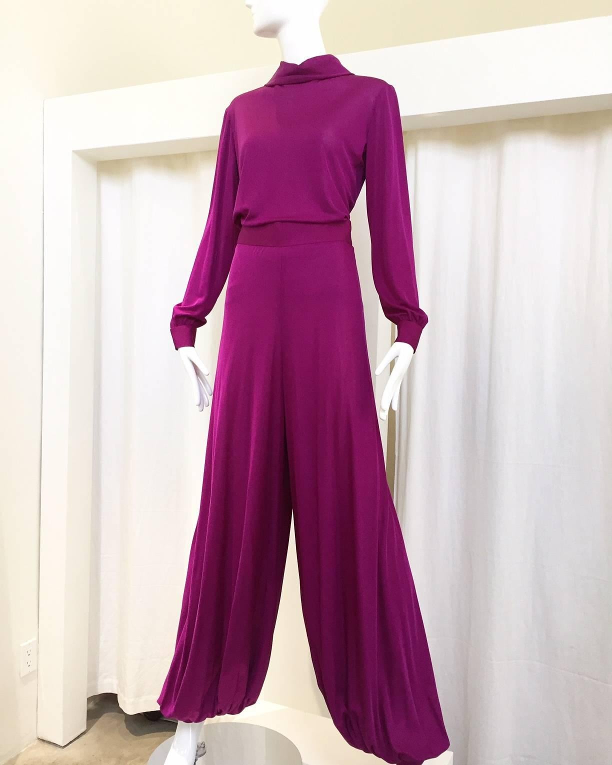 Women's 1970s PUCCI purple matte jersey blouse pant set