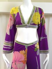 70s Leonard purple floral matte jersey crop top pant set