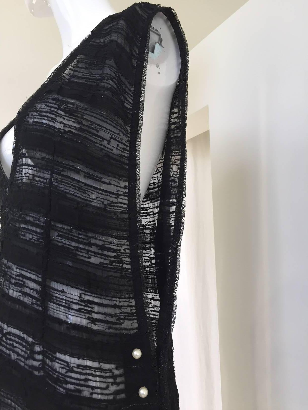 CHANEL black sheer silk tunic with pearls 1