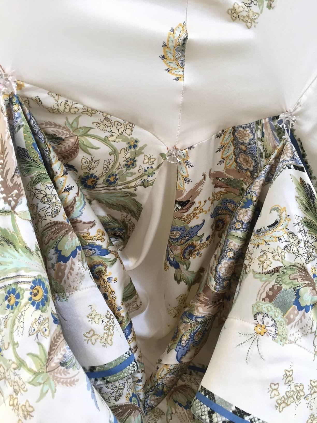 Women's Roberto Cavalli off white silk charmeuse floral print bias cut gown