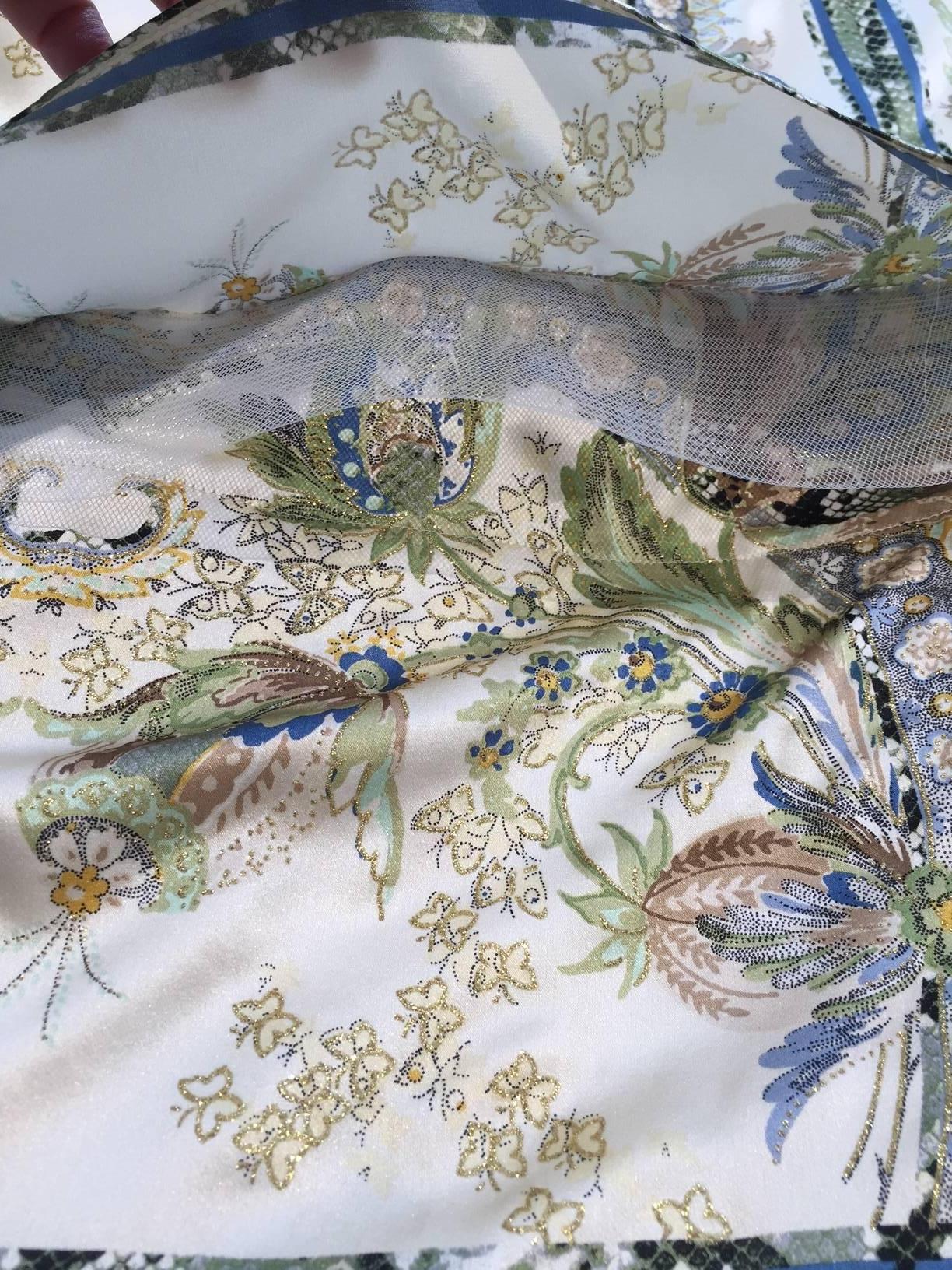Roberto Cavalli off white silk charmeuse floral print bias cut gown 2