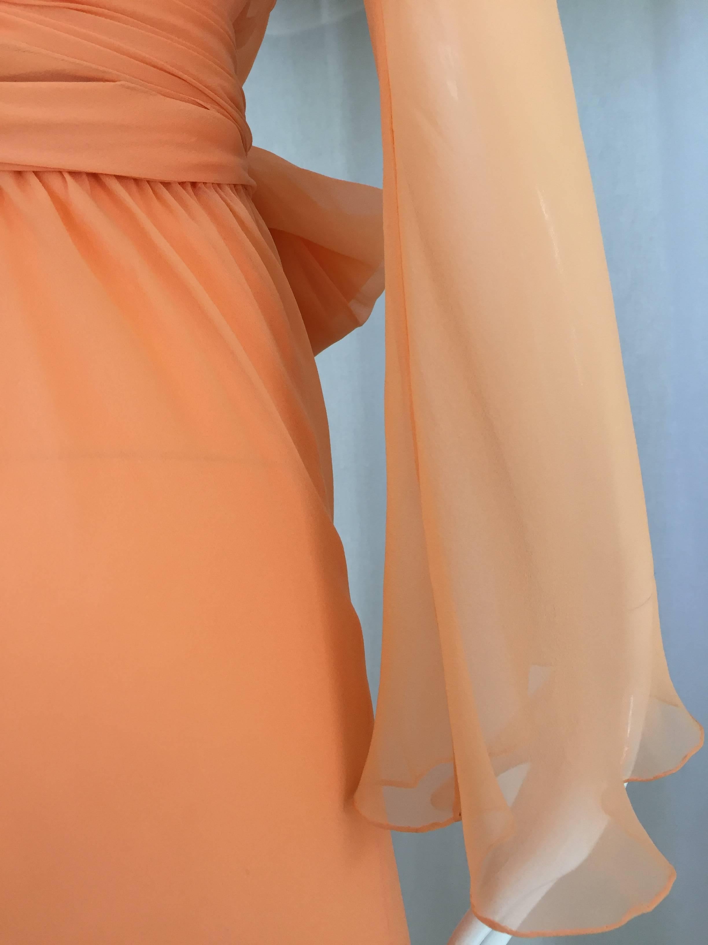 Orange Halston tangerine silk chiffon gown, 1970s 