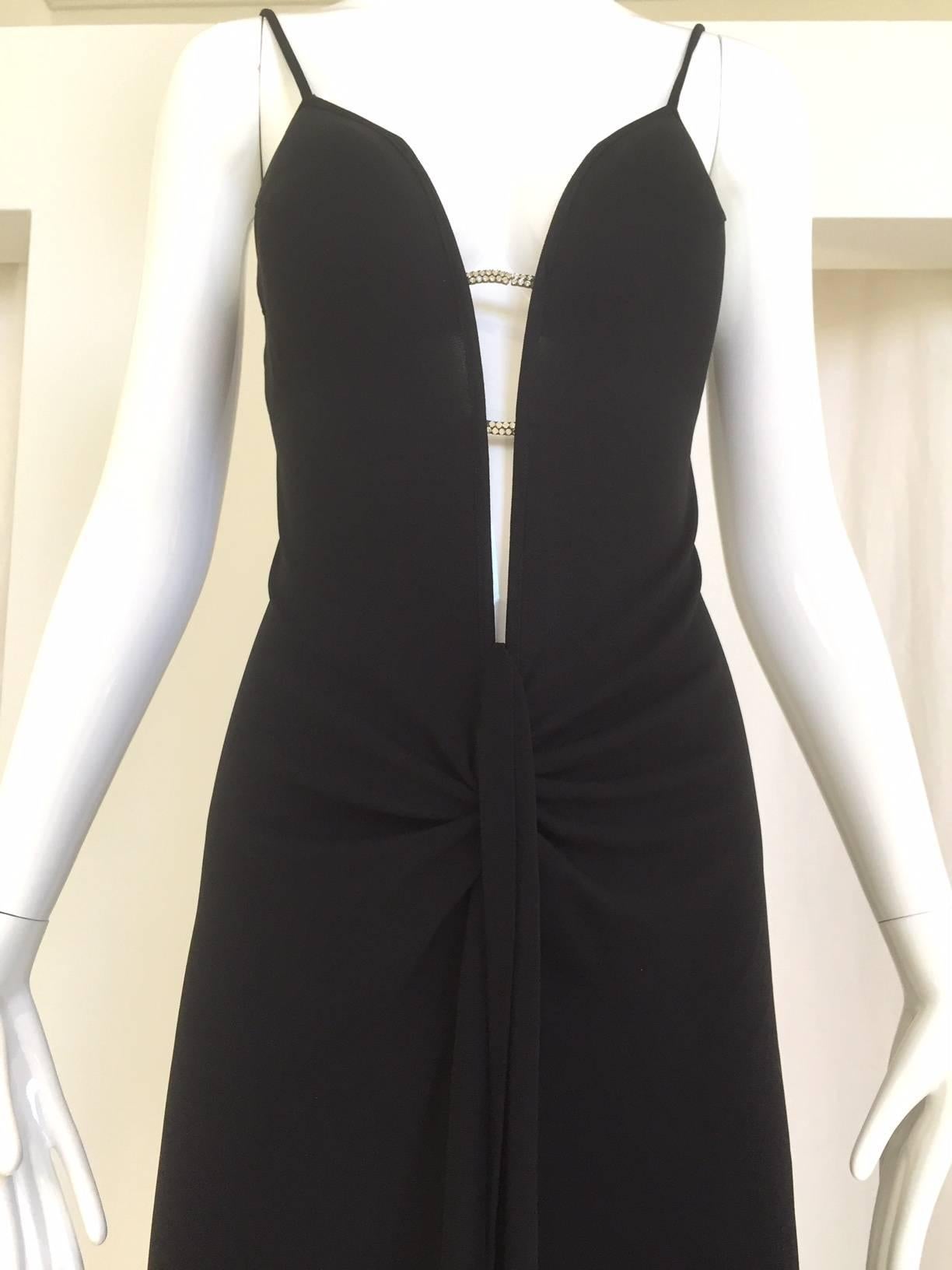  1990s La Perla Black V neck Jersey Cocktail Dress In Good Condition For Sale In Beverly Hills, CA