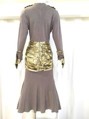 Iconic Vintage THIERRY MUGLER 1980s Grau Jersey und Gold lame 80s Kleid