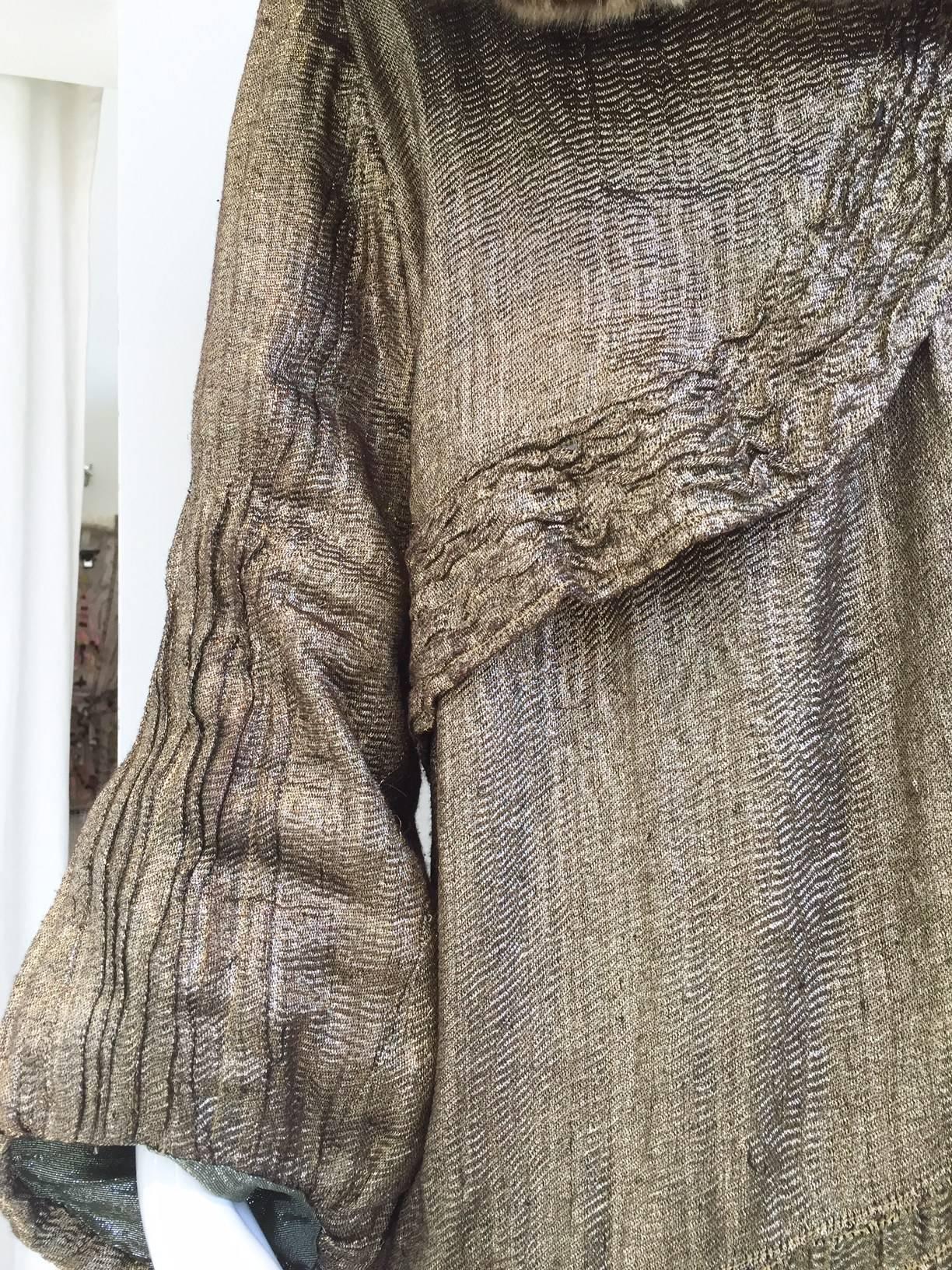 Women's 1920s silk lame opera coat with faux fur