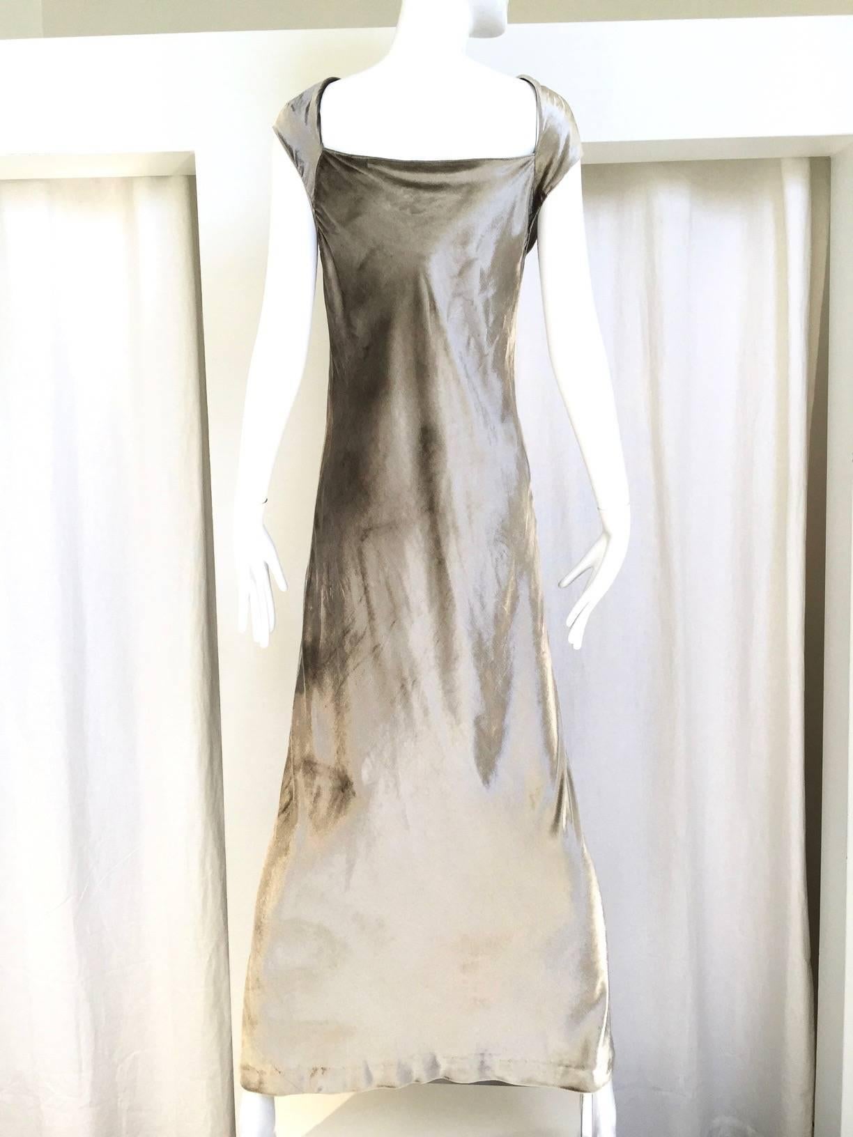 Donna Karan light grey velvet panne dress.
size:  4/6
