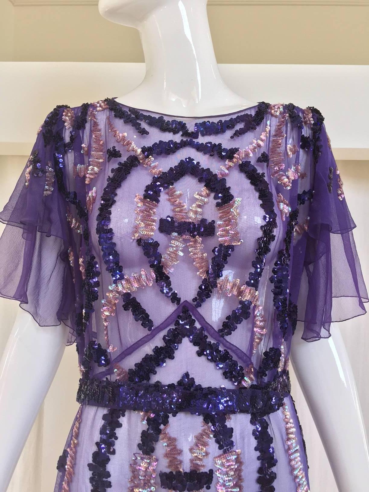 1930s purple silk sequin gown In Good Condition In Beverly Hills, CA