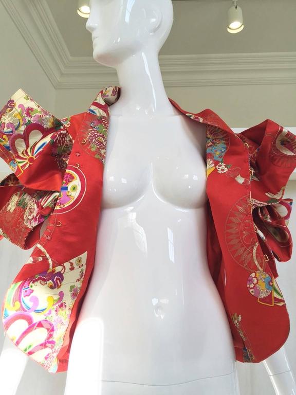 Christian Dior Red Silk Brocade Chinese Inspired Jacket Top In Excellent Condition In Beverly Hills, CA