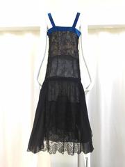 1920s art deco Black lace dress with blue velvet strap