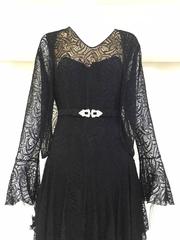 1930s Black lace dress with cardigan jacket and belt ensemble