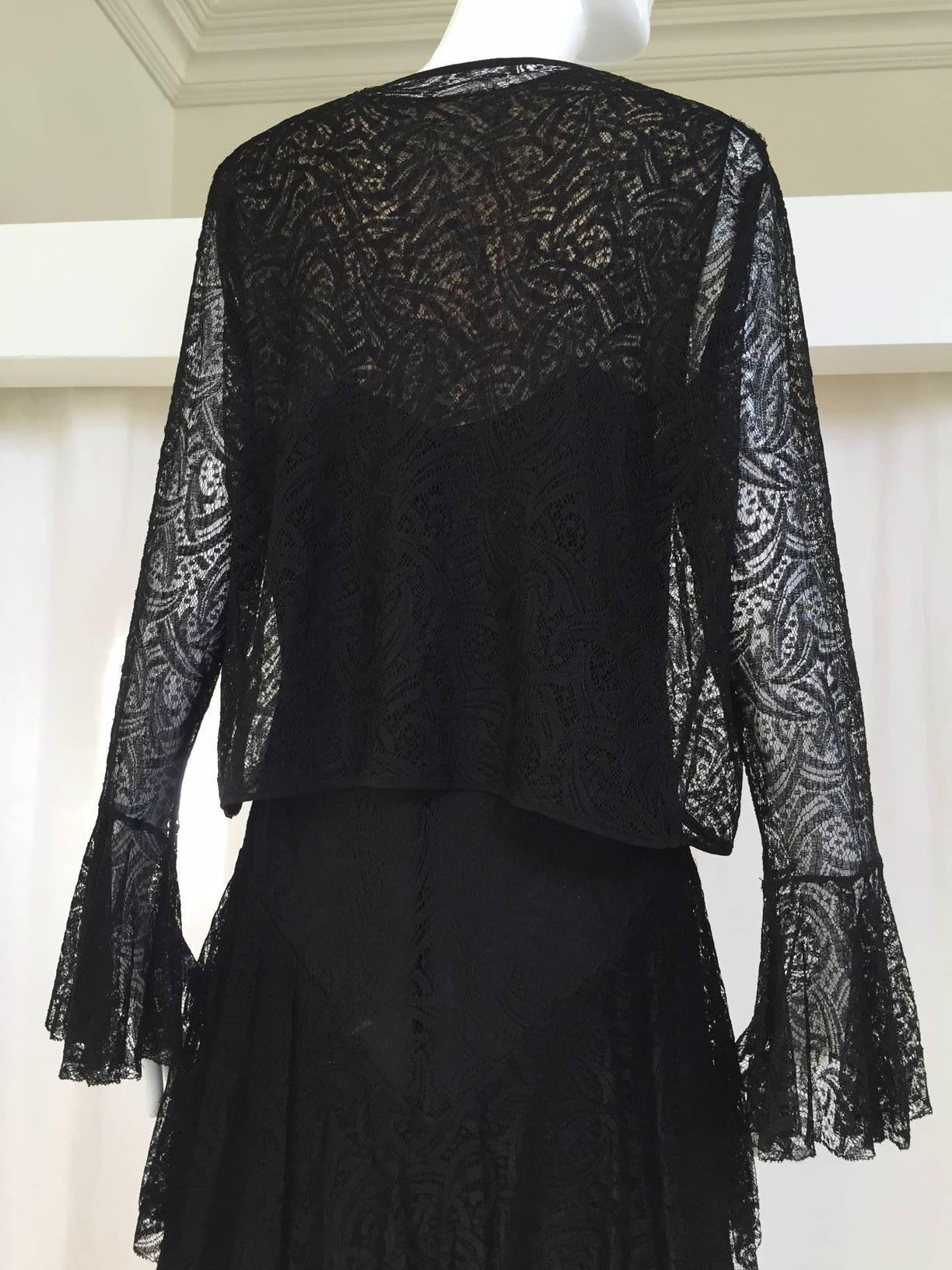 1930s Black lace dress with cardigan jacket and belt ensemble 4