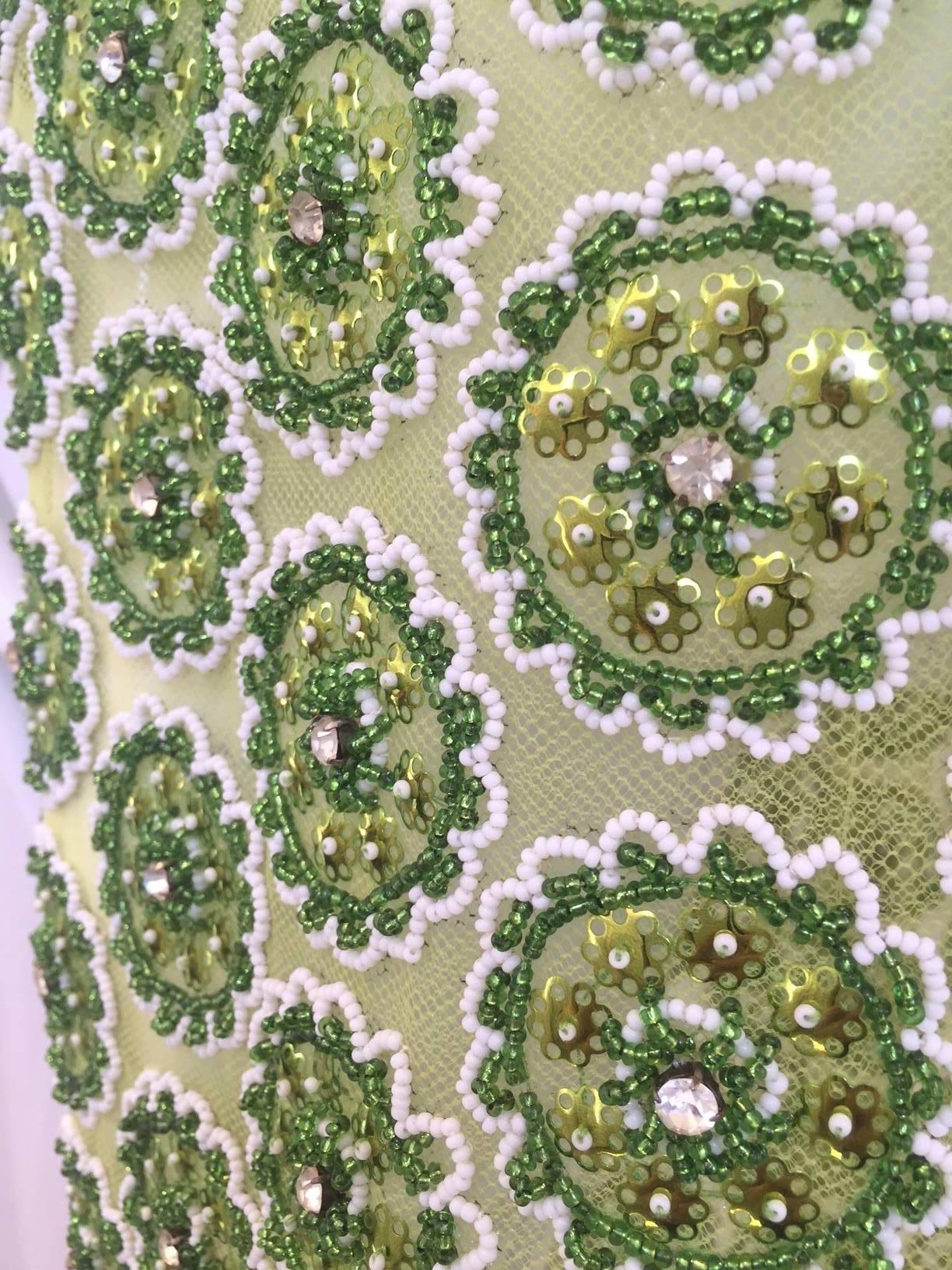 1960s Green mesh rhinestones dress 1