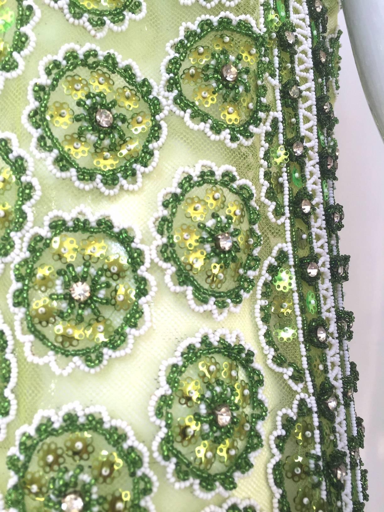 1960s Green mesh rhinestones dress In Good Condition In Beverly Hills, CA