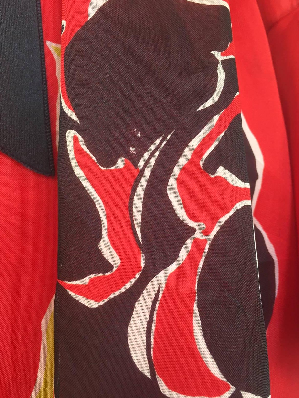 1970S SARMI Red Silk Bold Floral Print Maxi Dress 1