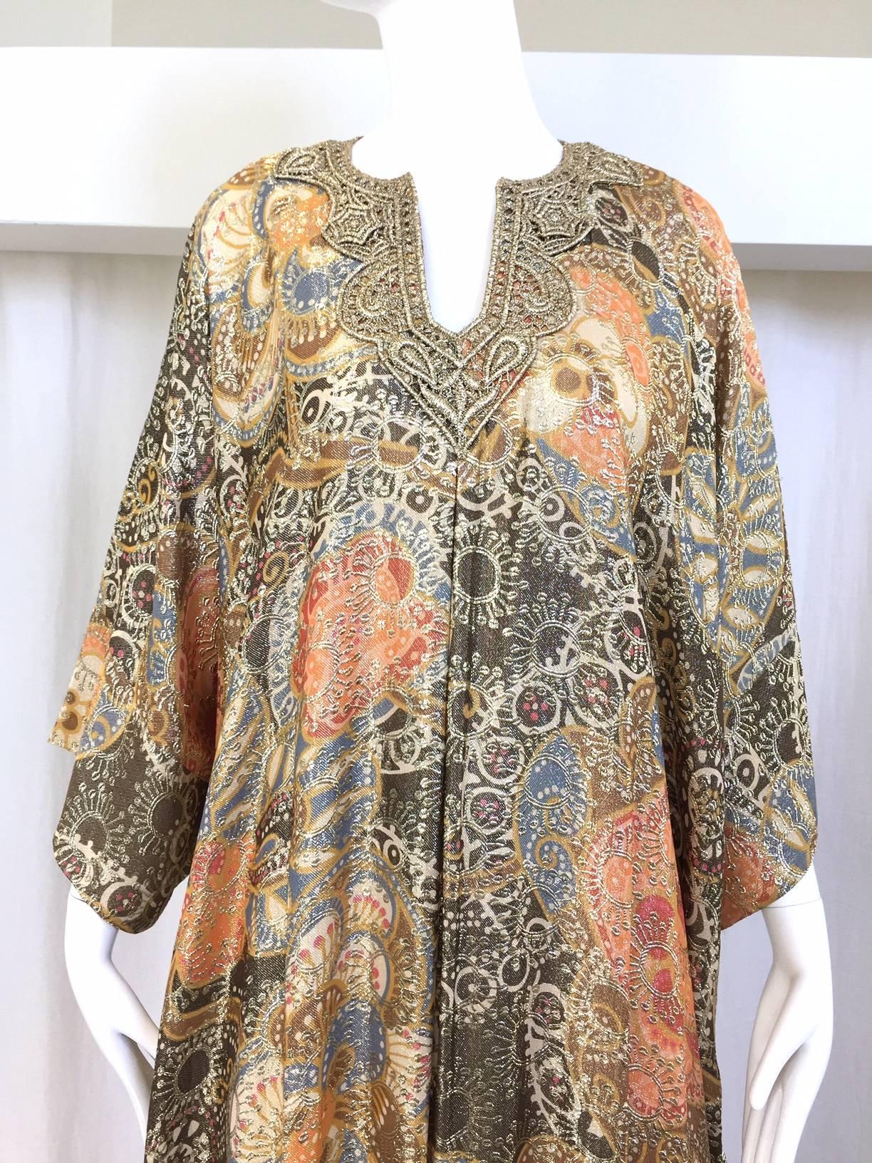 Vintage Lucie Ann 1970s Gold and Peach Metallic 70s Caftan For Sale at ...