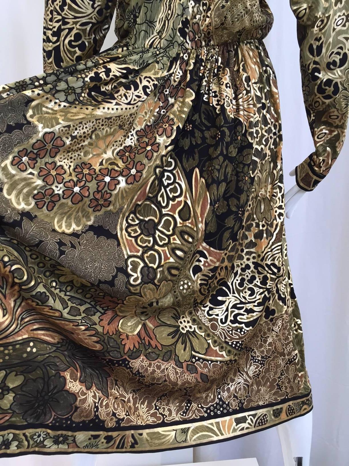 LEONARD - Robe en jersey doré et noir des années 80 Pour femmes en vente