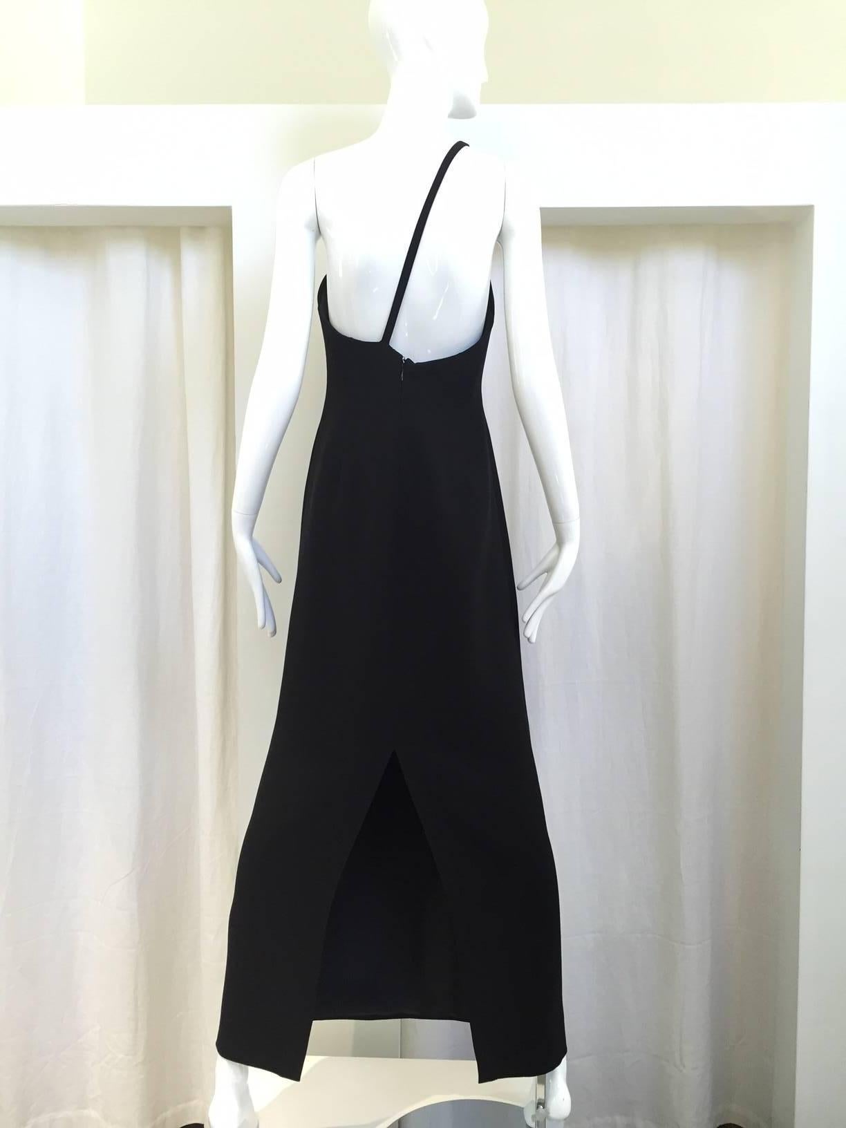 90er Jahre Giorgio Armani Schwarzes asymmetrisches Seidenkleid Damen