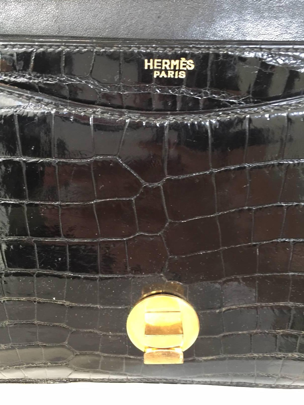 Gray Hermes Vintage crocodile purse, 1960s For Sale