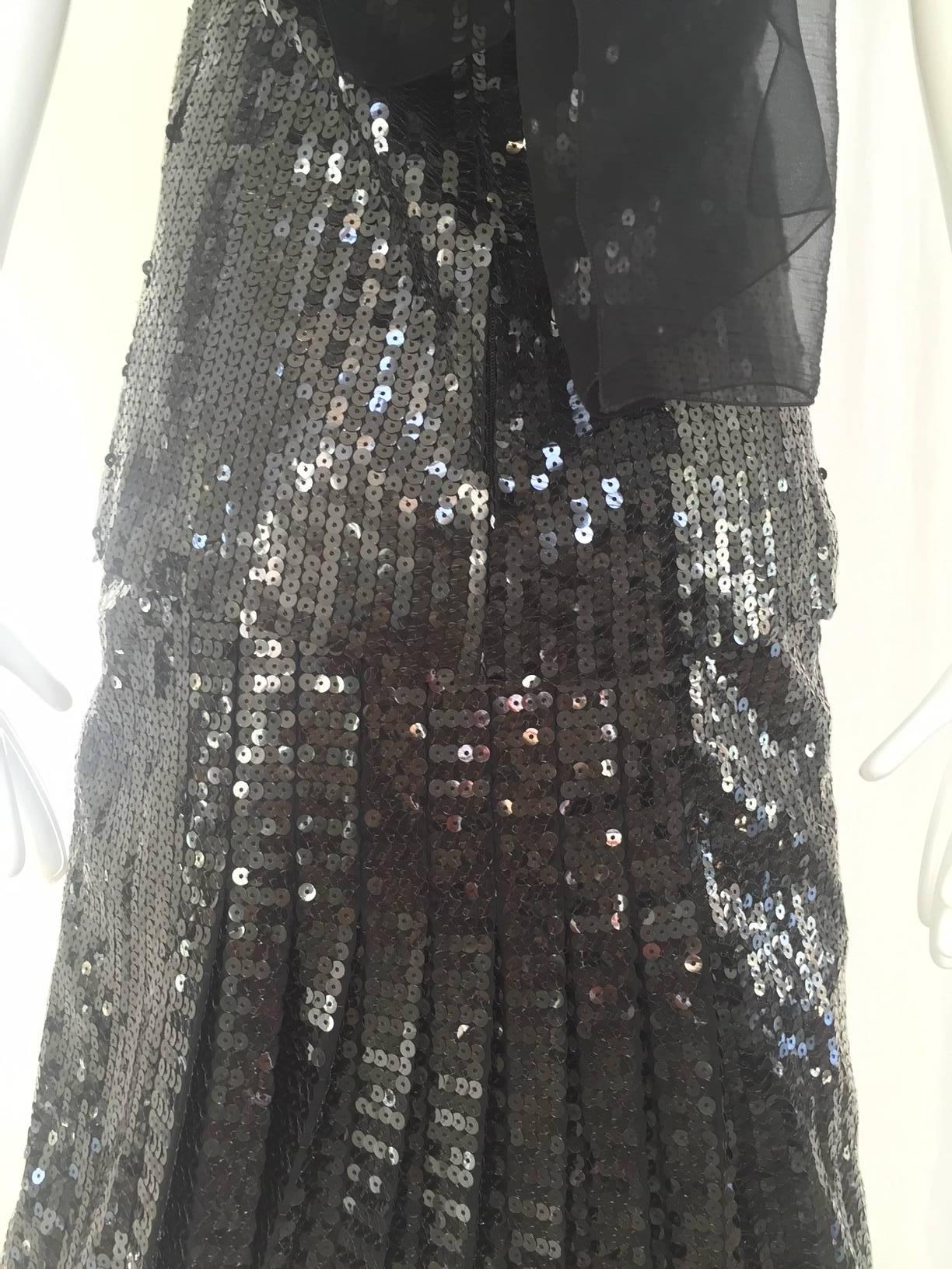 Black Vintage Christian Dior black sequin Halter top and skirt set