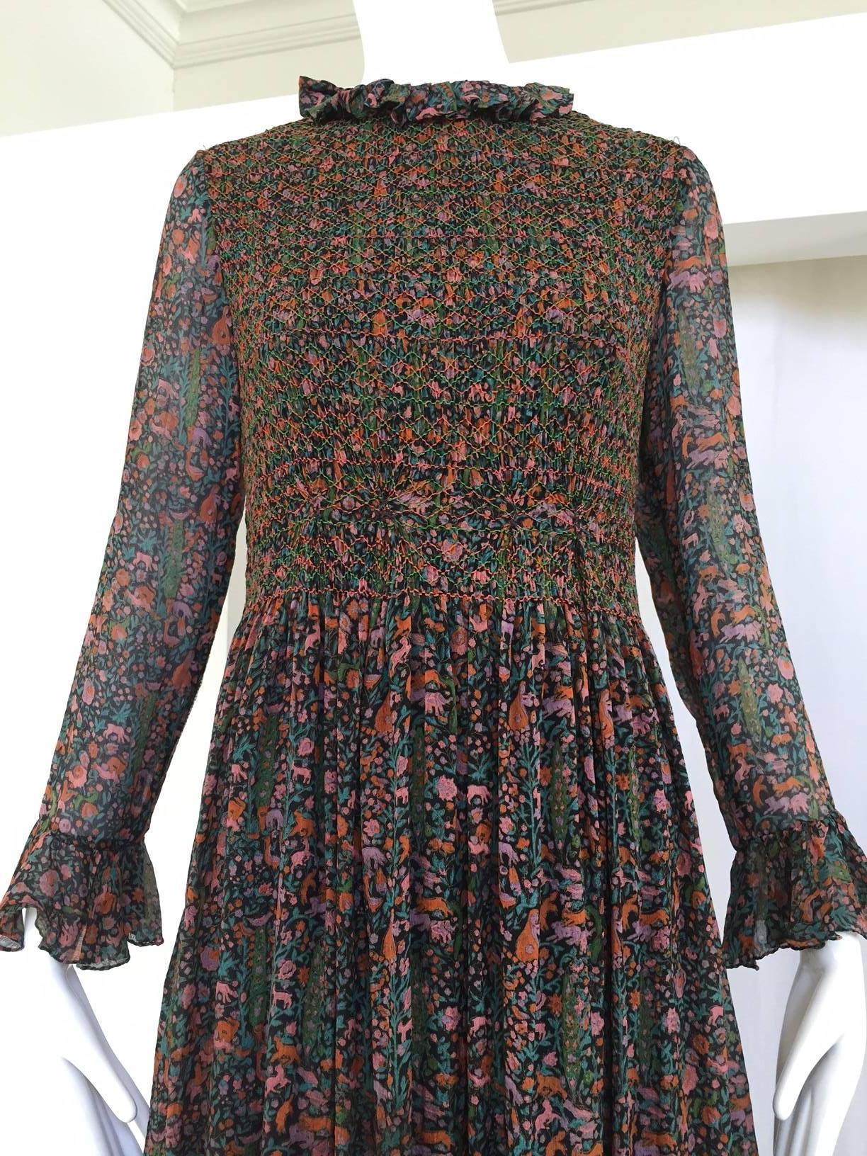 70s Treacy Lowe floral silk maxi dress In Good Condition In Beverly Hills, CA