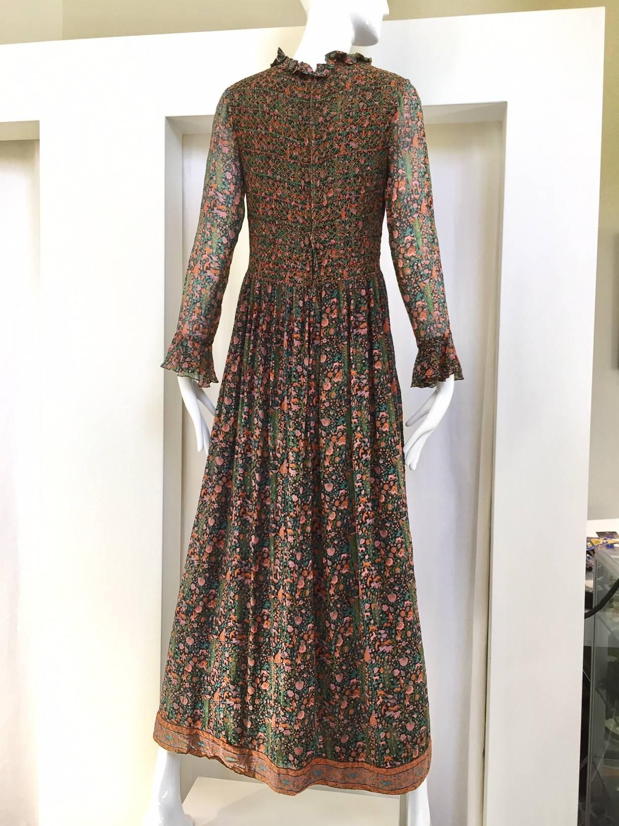 Black 70s Treacy Lowe floral silk maxi dress