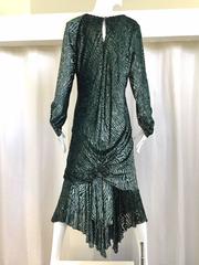 Vintage HOLLY HARP Green Metallic Velvet Burn Out Flapper Style 80s Dress