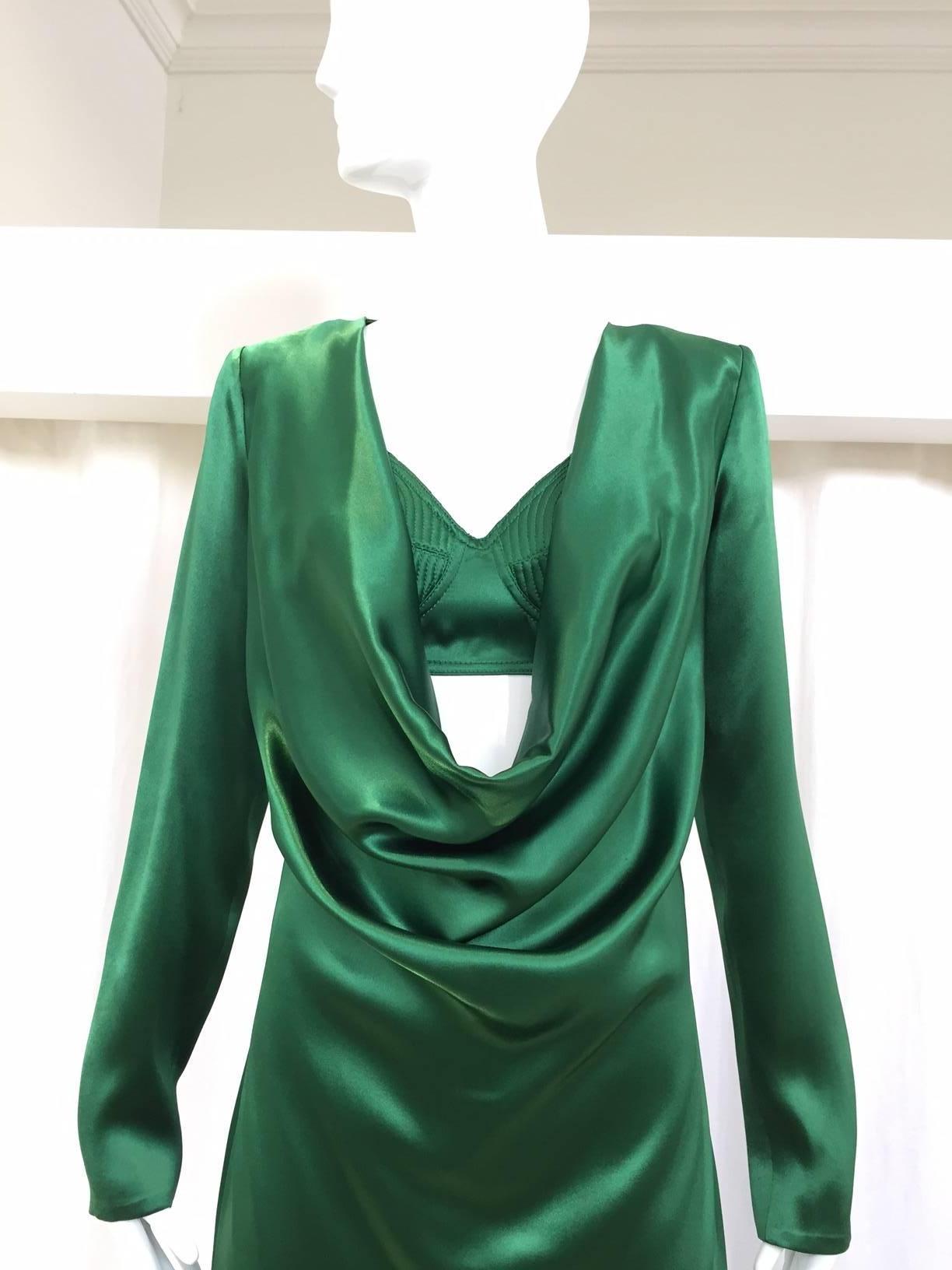 90s Iconic Jean Paul Gaultier emerald green silk charmeuse gown with bra In Good Condition In Beverly Hills, CA