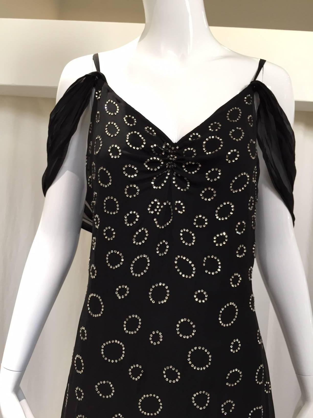 strass noirs et argentés des années 1930  Robe de soirée Bon état - En vente à Beverly Hills, CA