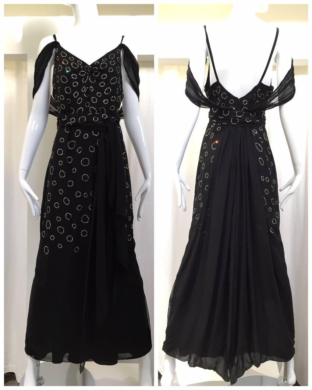 Noir strass noirs et argentés des années 1930  Robe de soirée en vente