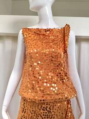 1990s Marcel Marongiu Orange Gold Metallic Sequin silk Gown