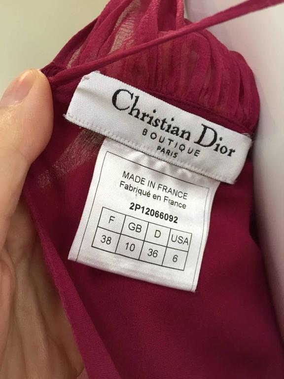 Christian Dior by John Galliano maroon silk chiffon V neck gown For Sale 1