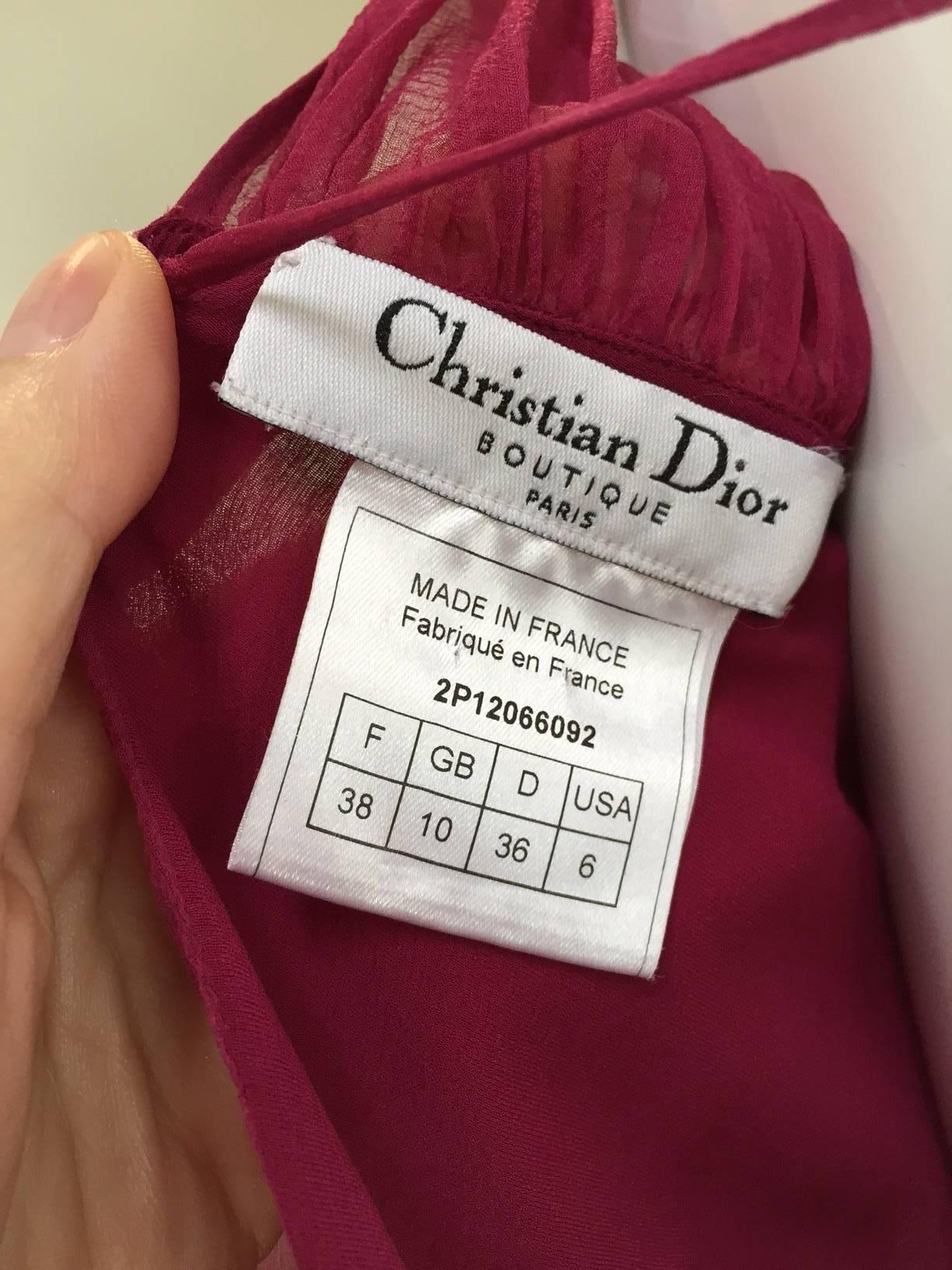 Brown Christian Dior by John Galliano maroon silk chiffon V neck gown