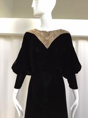 Black Velvet evening gown with beaded collar, 1930s